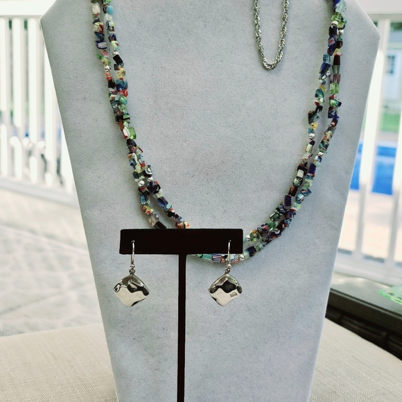 SET! Millefiori Glass Cubes Necklace, 925 SX Earrings & 925 Ankle Bracelet SET! - Picture 6 of 16